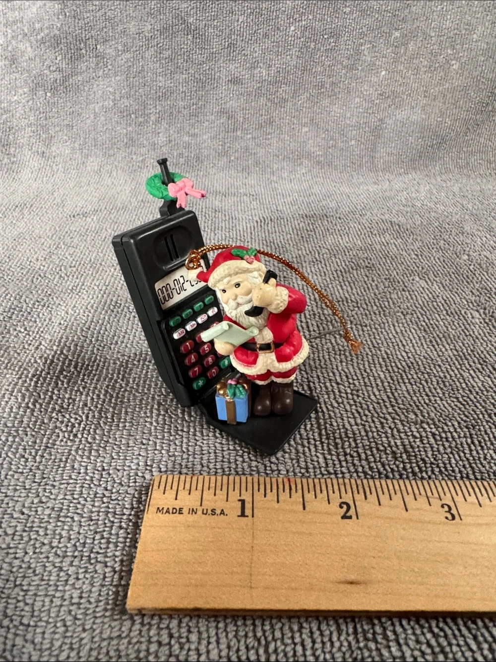 Vintage 1995 Santa with Black Mobile Flip Phone Christmas Ornament